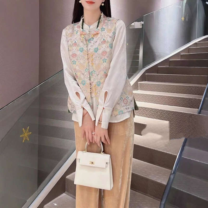 25秋季新品新中式莫奈真丝织锦缎马甲可单穿可搭配背心马夹不退换|undefined