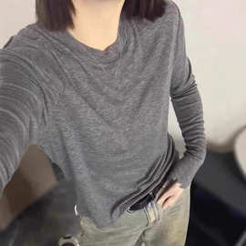 批发秋冬新款精仿羊毛打底衫女圆领内搭修身洋气长袖套头打底衫女