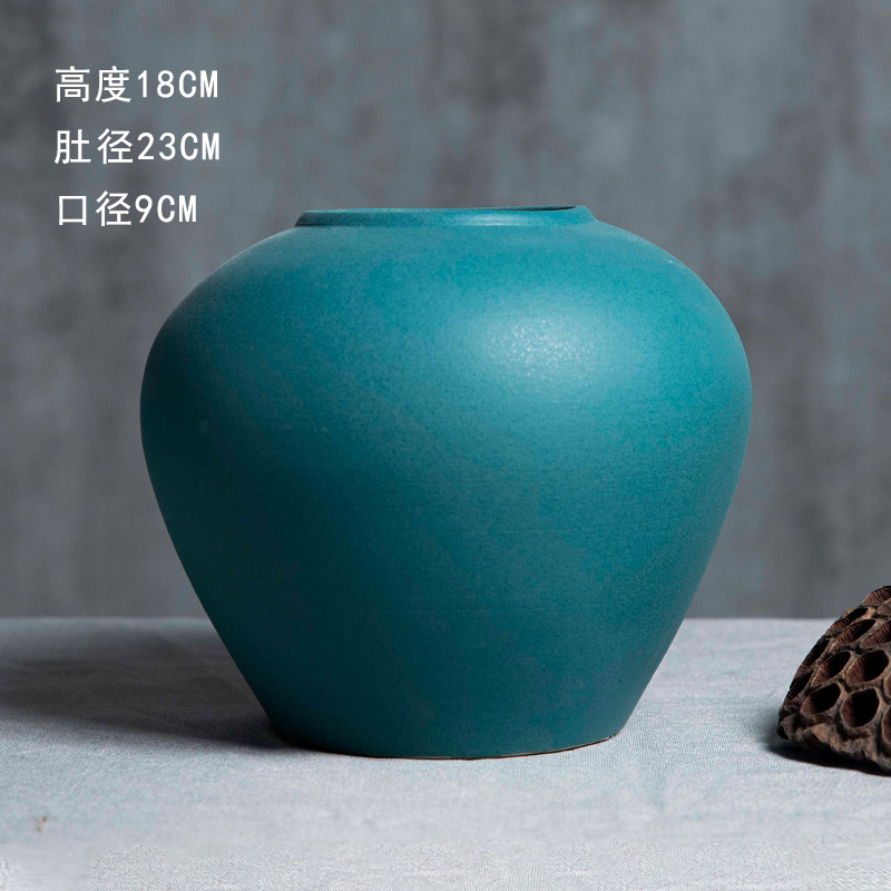 景徳鎮の陶磁器の花瓶の置物の客間の生け花の新しい中国式の玄関の装飾品の花器の復古の太い陶缶の植木鉢|undefined