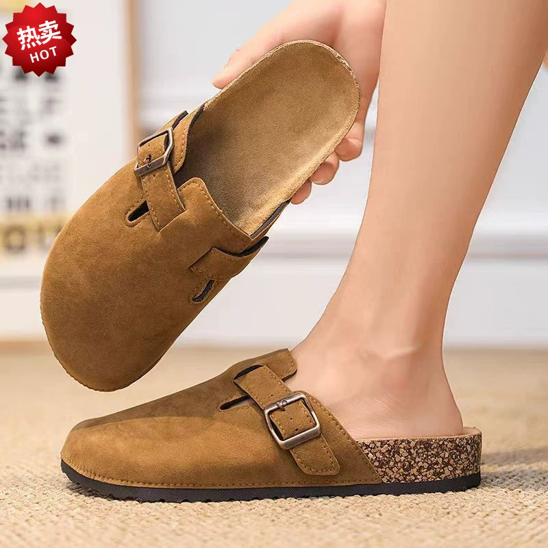 2025 ретро-бизнес французская ретро мягкая подошва булочка плюс бархатные полутапочки толстая подошва одна педаль плоская обувь Birkenn