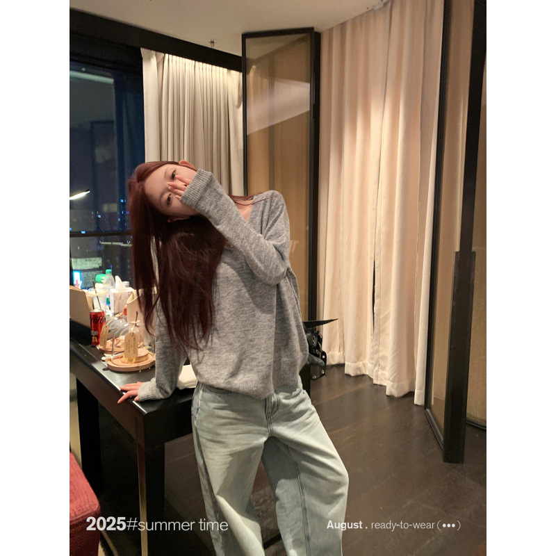 SUNONEONE 宽松慵懒羊毛垂坠感V领毛衣女早秋韩系高级感套头上衣|undefined