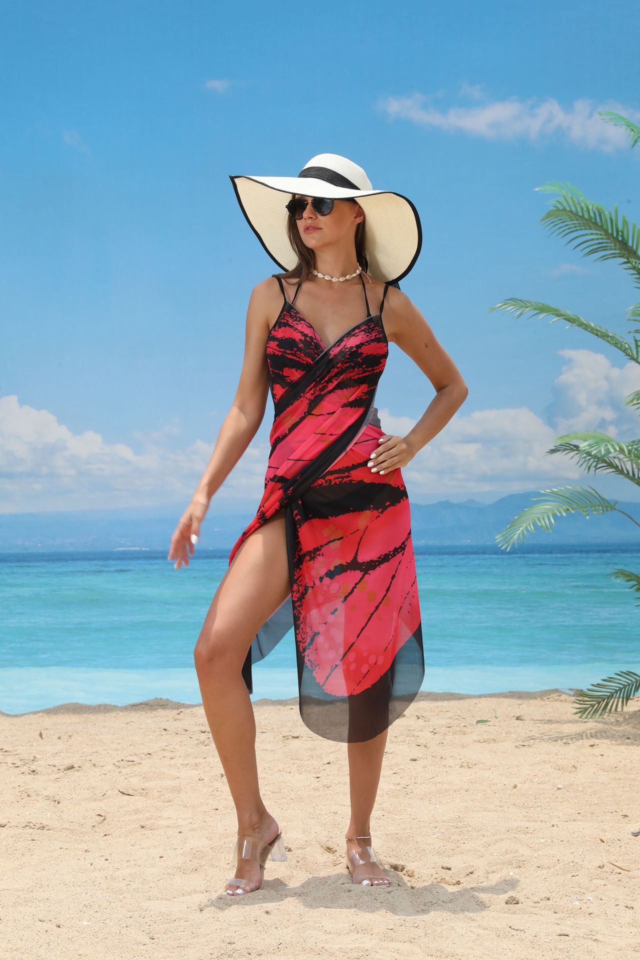 Sleeveless Sleeve Length Wrap Dress Dresses Type Wholesale Women's Sexy Printing Butterfly Beach V Neck Sleeveless Wrap Dress