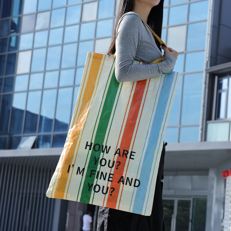 Manufacturer Customized Large-Capacity Color-Printed Woven Handbag, Fashionable Shopping Snakeskin Woven Bag, Coated Waterproof Ikea Bag