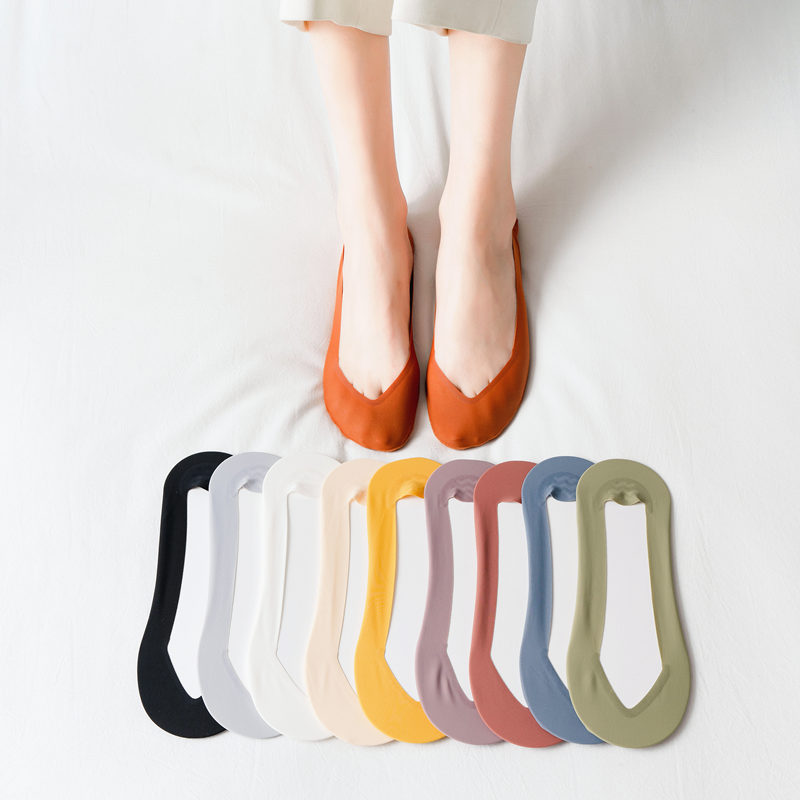 春夏新款女士毛巾底冰絲隱形襪複古 淺口船襪舒適V口純色襪子女