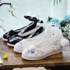 Hanfu Shoes, Slip-on/Cotton Shoes, Round Head, Ancient Style National Trend National Costume Ladies Embroidered Fabric Shoes