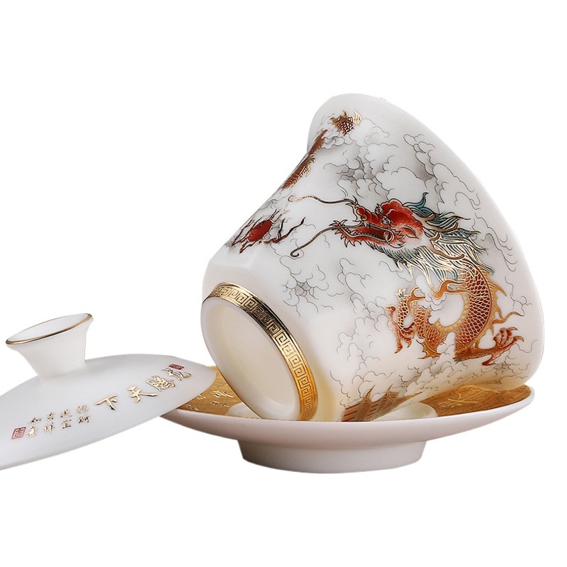 Longnian de alto grado de grasa oveja Jade juego de té liso traje de caja de regalo de cerámica de Su juego de moda Nacional juego de té de Kung Fu