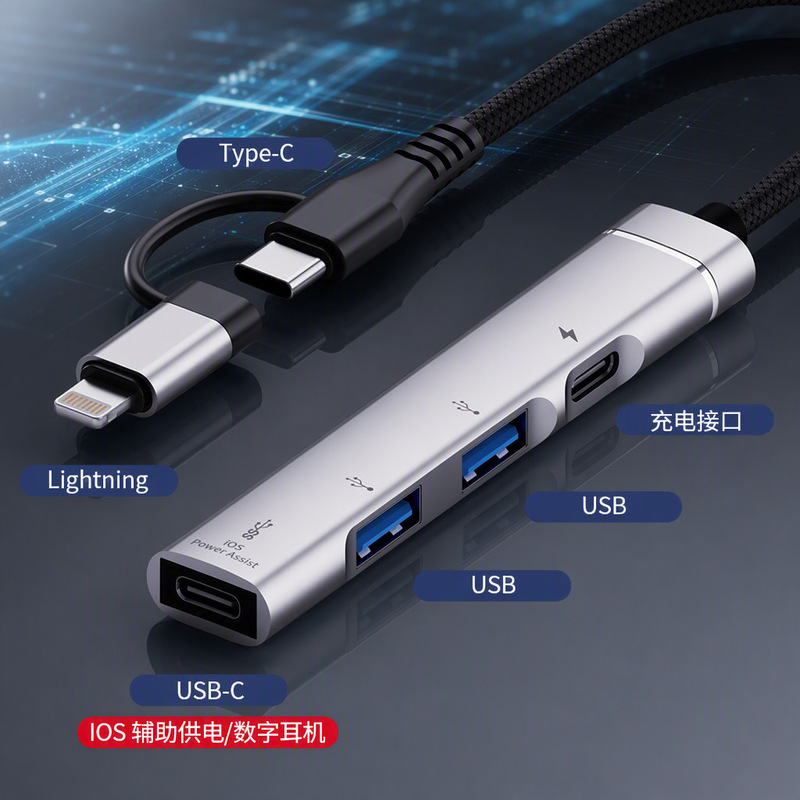 6-in-1 Double-Head USB Hub Suitable for Apple Typec Mobile Phone and Computer Universal Adapter Dual USB Dual Usb-C 6-in-1 Double-Head USB Hub Suitable for Apple Typec Mobile Phone and Computer Universal Adapter Dual USB Dual Usb-C