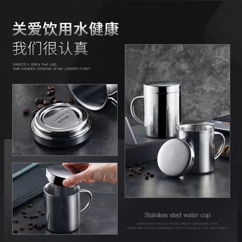 304 acero inoxidable de doble capa taza de agua aislante taza de boca de niños taza con tapa taza doméstica taza de comedor de jardín de infantes