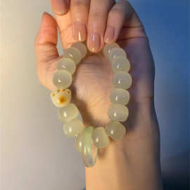 爆款青白仿玉手链炭烤菩提猫爪手串文玩女孩跑环手持盘玩手串