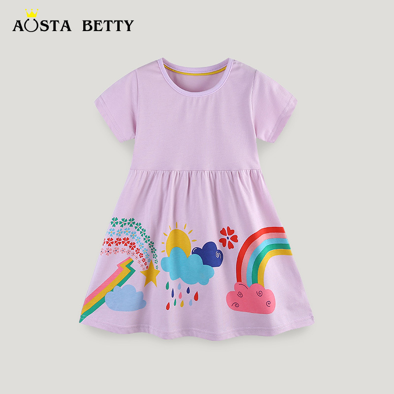 Venta directa de fábrica, vestidos para niñas, estilo europeo y americano, vestido de princesa con estampado de dibujos animados, vestido de verano 26, nuevo vestido infantil
