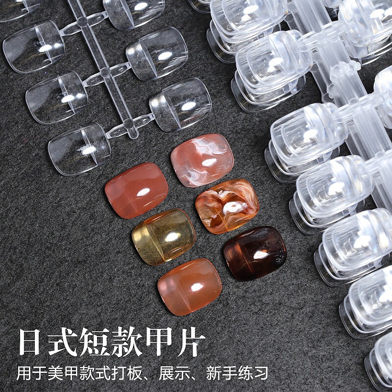 Japanese-Style Short Nail Tips for Nail Salons, High-Transparency Solid Square and Round Practice Color Cards for Displaying Fake Nails