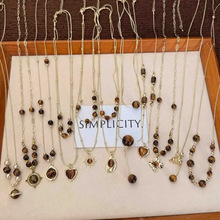 美拉德金色不规则虎眼石项链女高级感轻奢小众毛衣链装饰挂绳配饰