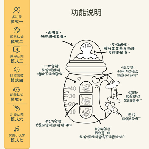 Newborn light music electric baby bottle rattle Chinese and English early education mobile phone baby toy gift
