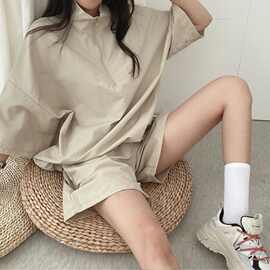 夏季高领拉链短袖短裤女装两件套2026时尚休闲运动服套装宽松爆款