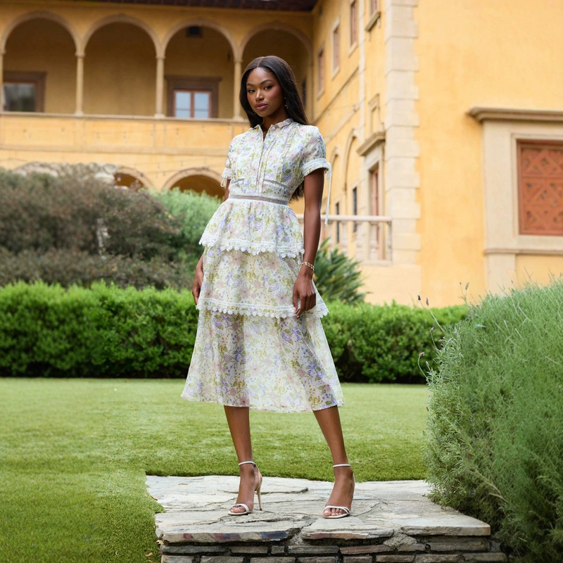 Fengpingying Export Women's Clothing Summer New Round Neck Embroidered Long Dress Ready for Sale