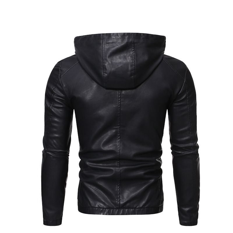 Otoño y invierno chaqueta de cuero con capuz para hombres con vello locomotora delgada chaqueta de cuero de piel de piel de piel de piel de estilo coreano chaqueta con capuz para jóvenes