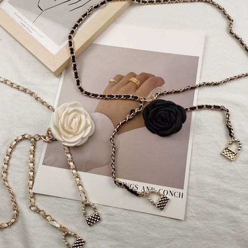Designer-style waist chain accessory for women, flower chain belt decoration, matches dresses, blouses, pants, trendy, INS style
