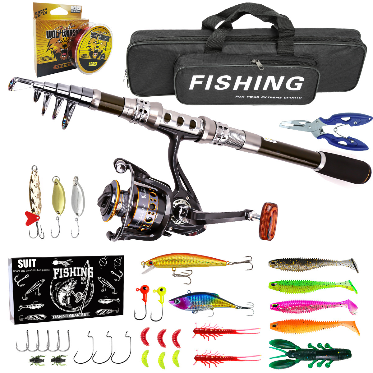 Cross-Border Carbon Lure Rod and Reel Set, Sea Fishing Rod, Telescopic Fishing Rod, Spinning Reel, Travel Sea and Freshwater Fishing Set