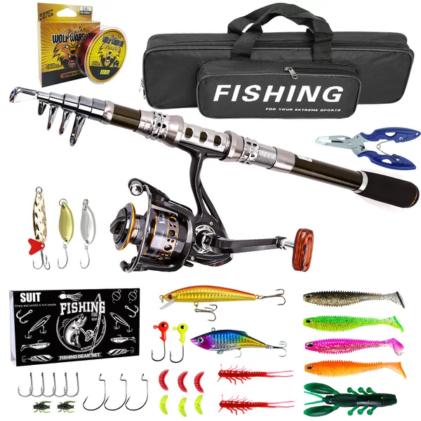 Cross-Border Carbon Lure Rod and Reel Set, Sea Fishing Rod, Telescopic Fishing Rod, Spinning Reel, Travel Sea and Freshwater Fishing Set