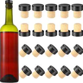 现货洋酒瓶木塞T型黑色密封塑料盖木质红酒塞子软木塞玻璃瓶密封