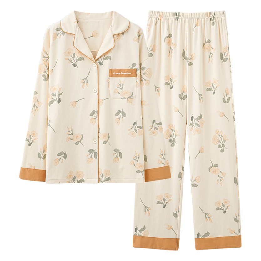 2023 nuevo pijama de primavera y otoño de las mujeres 100% puro algodón neto rojo estilo manga larga ropa de abrigo de primavera y otoño desgaste del hogar