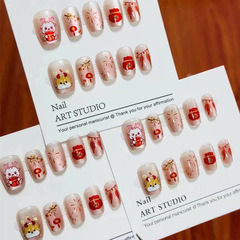 X298假指甲貼片可拆卸穿戴甲新品龍年煙花貓眼手工封層光療甲30片