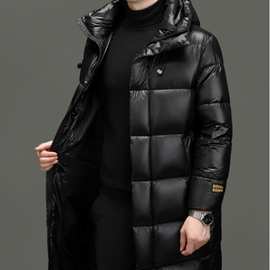 黑金90鹅绒羽绒服中长款冬季加厚保暖男士韩版休闲连帽外套潮