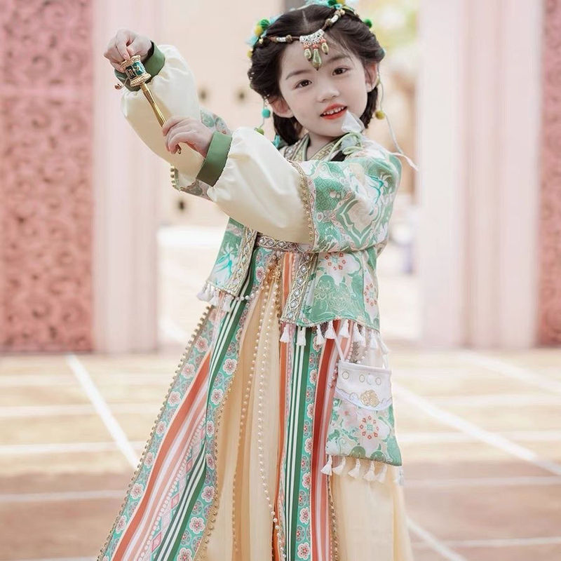 女童少数民族套装新款秋装西域风情儿童演出服中国风复古汉服|undefined