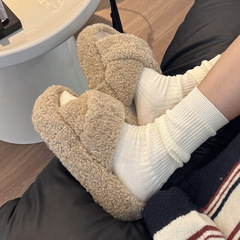毛绒交叉拖鞋秋冬新款室内居家防滑保暖可外穿加绒加厚棉拖鞋女式
