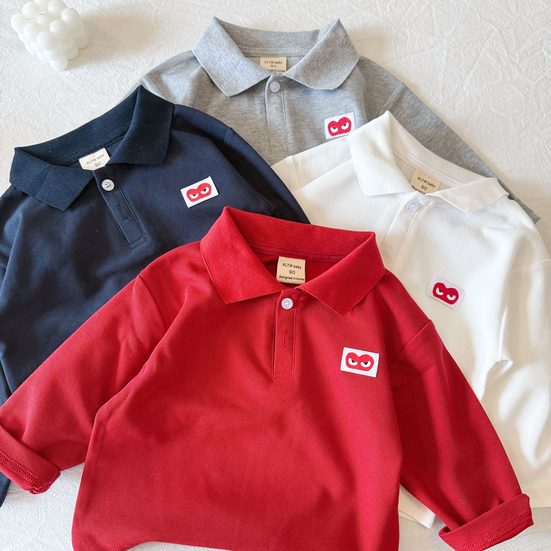 Children's Polo Shirt 2025 Autumn New Style Boys' Collared Top Heart-Shaped T-Shirt Baby Long-Sleeve Pullover