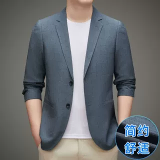 春秋季中年男士商务休闲小西装纯色便西正装单西上衣高档西服外套
