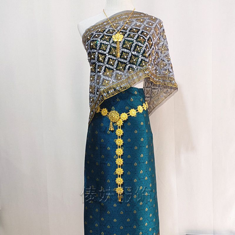 B1 five-piece dark green skirt set with shawl that won’t shed powder