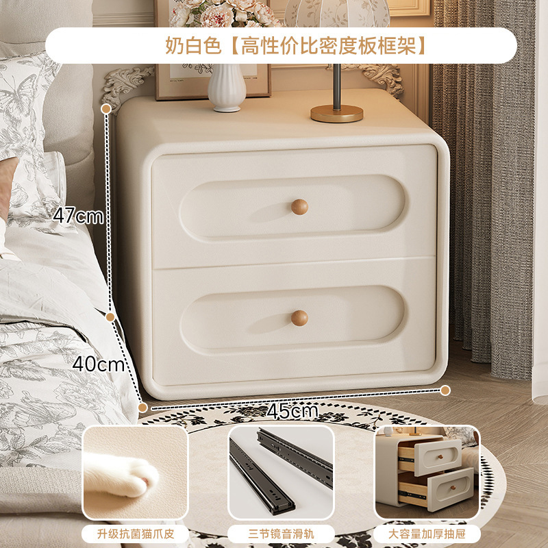 Cream-wind bedside tablero de madera maciza dormitorio doméstico 2025 explosión pequeña cama de almacenamiento pequeño gabinete lujoso sensación de alto nivel