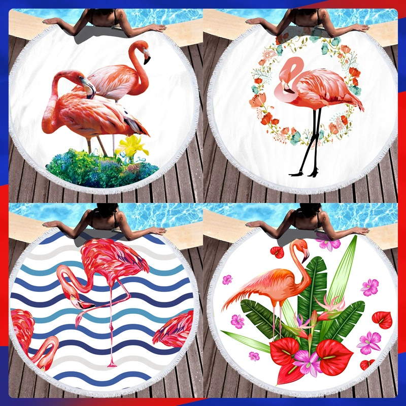Трансграничная Фламинго цифровая печать круглый пляжное полотенце Абсорбент из микрофибры быстросохнущее полотенце может быть сделано Карта клиента