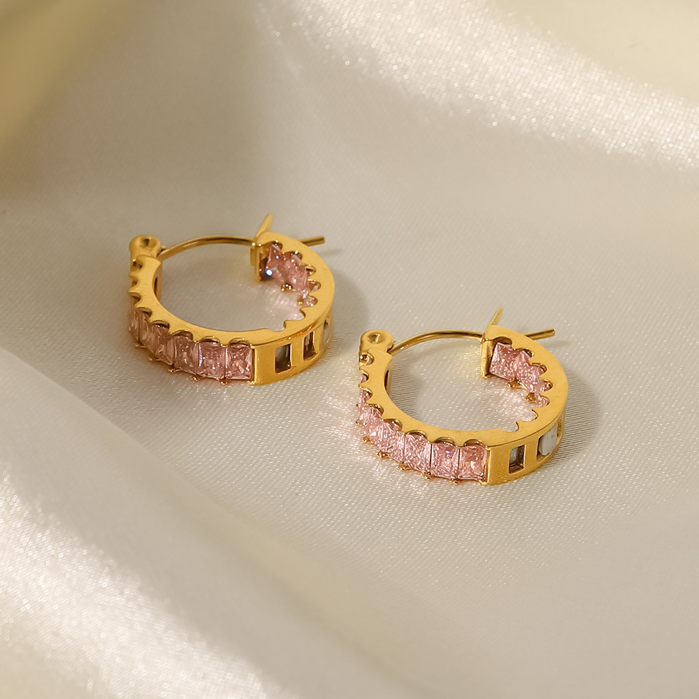 Luxurious Round Stainless Steel Earrings Plating Zircon Stainless Steel Earrings