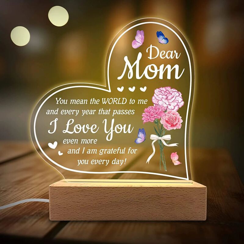 Cross-Border Creative Mother's Day and Father's Day Gifts for Friends, Heart-Shaped Puzzle with Blessing Messages, Acrylic Painted 3D Night Light