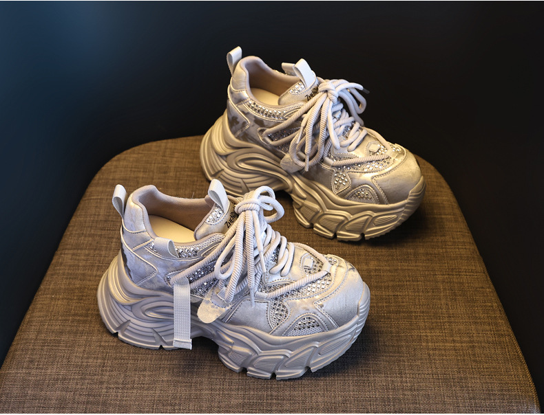 Giày sneaker nữ đế dày lưới thoáng khí phong cách daddy — màu be chi tiết 4