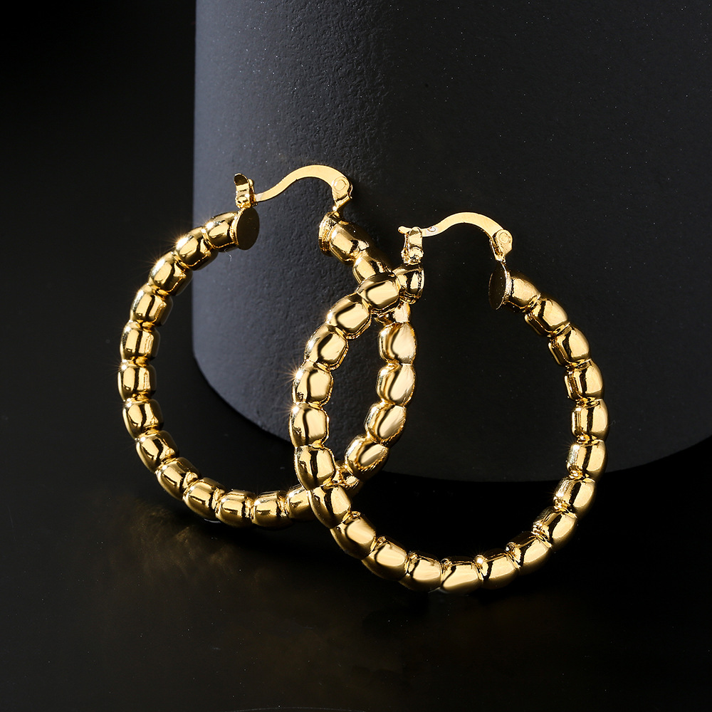 retro fashion round geometric copper plated 18K gold earrings