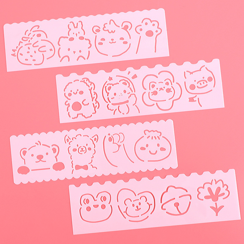 かわいいアニメの透かし彫りの手の新聞のテンプレートの子供の小学生の絵のテンプレートの手帳のdiyの絵の定規のセット|undefined