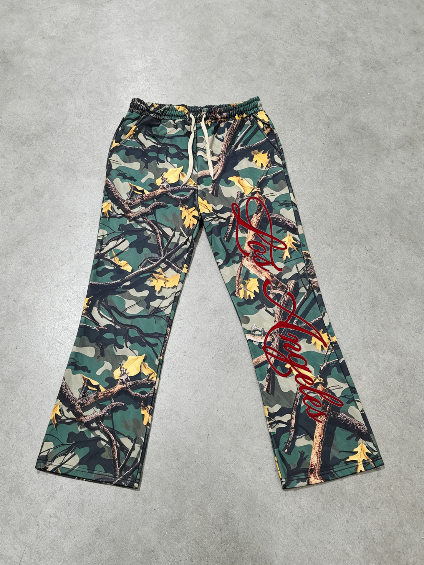 Men's Forest Camouflage Letter Embroidered Hooded Sweatshirt + Flared Sweatpants Two Piece Set_viptrois.com