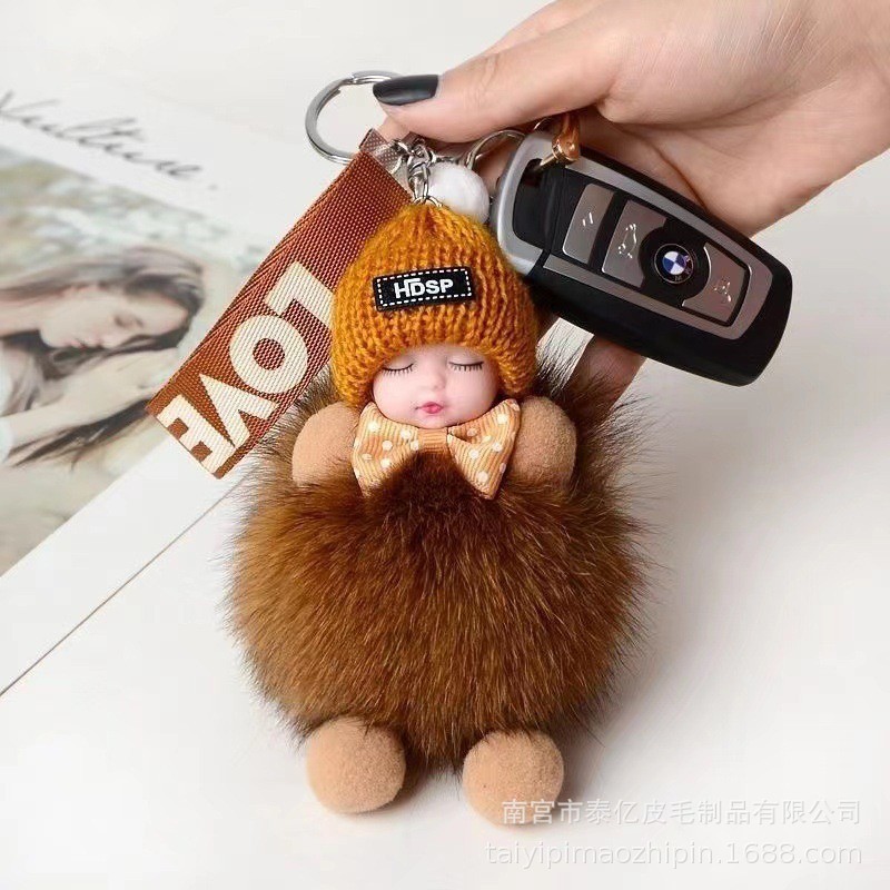 かわいいキツネの毛皮の睡眠人形ペンダント毛玉装飾バッグキーホルダーアクセサリーぬいぐるみペンダントカップルギフト|undefined