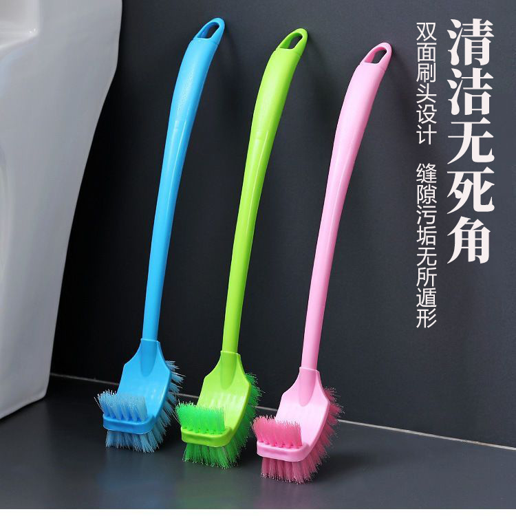 Thickened Plastic Long-Handled Double-Sided Soft-Bristled Toilet Brush for Cleaning Dead Corners, Bathroom Curved Toilet Brush, Gap Brush