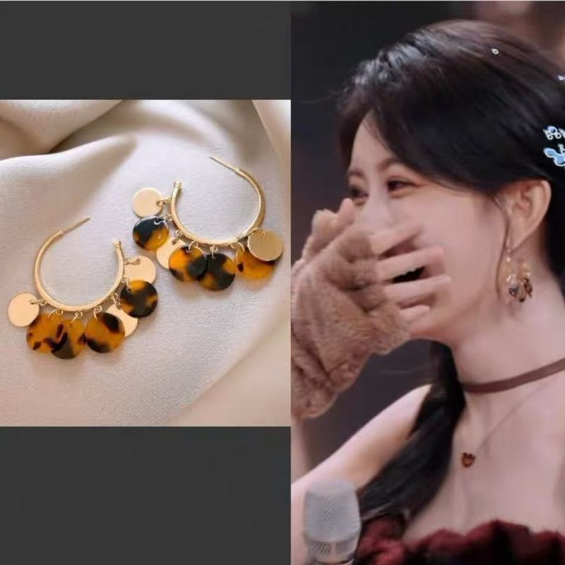 时髦感！深玳瑁流苏耳圈女2025秋冬新款高级感耳环设计感圈圈耳饰|undefined