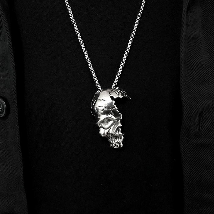 Half face skull necklace men, metal gothic style for women, street punk rock, niche personality, cool trend_voghion.com