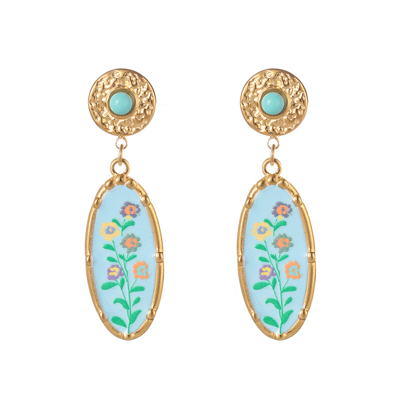 TENA pintura al óleo retrógrado francesa Feng Narciso bocina flor colgante pendientes ligero lujo de alta calidad joyas de mujer no desvanecen