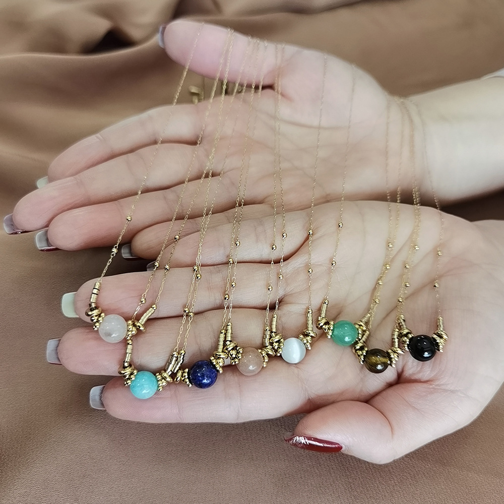 8g Weight Necklace Classification 304 Stainless Steel Chain Material 1 Piece Quantity Holiday, Daily Occasion 304 Stainless Steel, natural stone Material Geometric Pattern Women's Gender Beaded Design Casual, Simple Style Style Casual Simple Style Geometric 304 Stainless Steel Natural Stone Necklace In Bulk 无