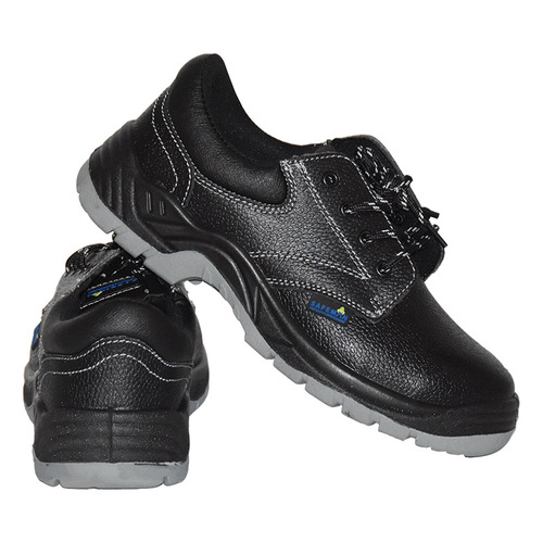 Junyu E5021 Safety Shoes, Anti-smashing, Anti-static, Anti-slip, Oil-resistant, Low-cut Black Leather Safety Shoes with Double-layer Embossed Cowhide