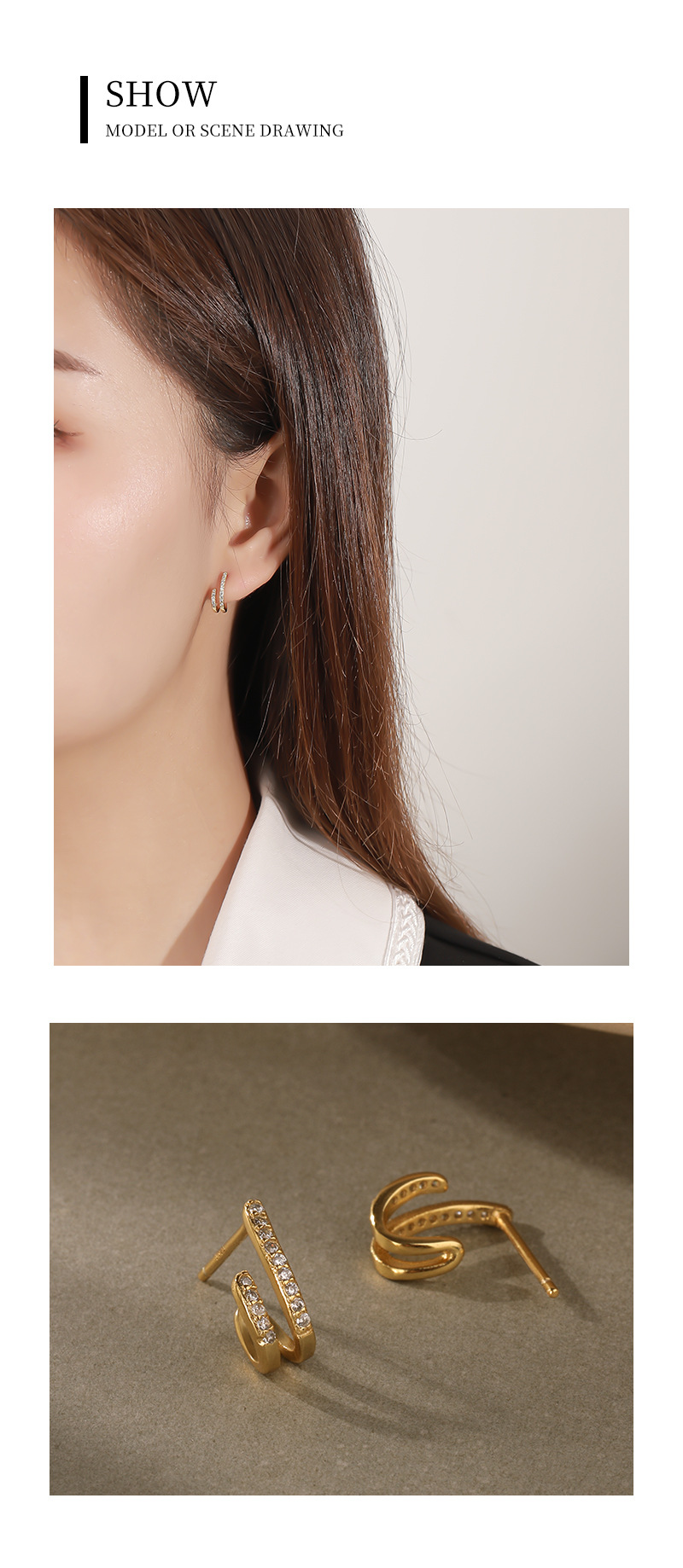 925 Sterling Silver Ear Needle Material Zircon Inlay Material 1 Pair 925 Sterling Silver Zircon Geometric Ear Studs