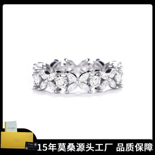 Cross-Border E-Commerce Hot-Selling S925 Sterling Silver Four-Leaf Clover Row Ring Ins Popular Fashion Round Diamond Moissanite Ring Wholesale