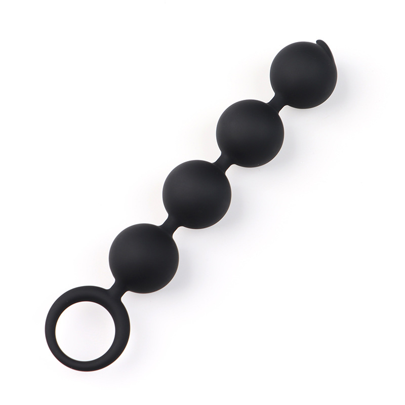 Silicone Anal Plug with Pull Beads, Manual Handle Control, Black Prostate Massage Toy for Men — detail image 7